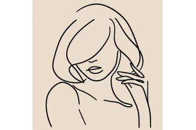 Simple hand drawn trendy line silhouette woman. Modern minimalism art
