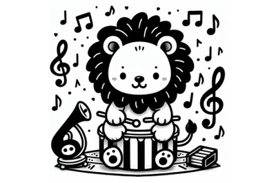 Silhoutte baby lion play music doodle art