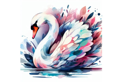 Swan watercolor, abstract graphic colored bird, print