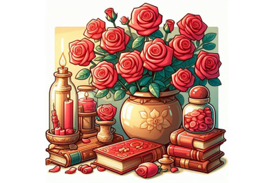 red roses in the vase