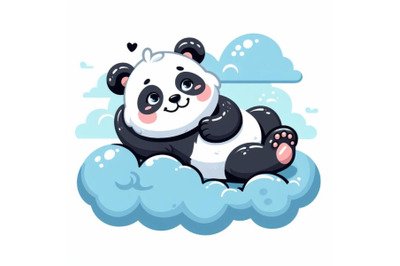 Vector bear panda lying on a cloud isolated on white background
