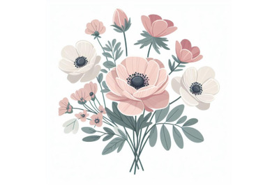 Rose, anemone, pale flowers vector design
