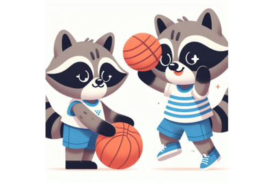 Vector flat raccoon playing ball Stock vector minimal image isolated o