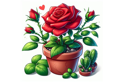 red rose in the pot