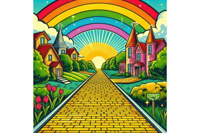 Rainbow over the yellow brick road
