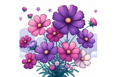 purple cosmos flower digital art