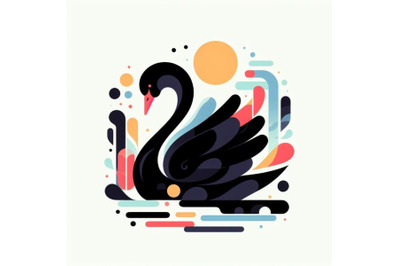 Abstract black swan colorful vector minimal poster on white background