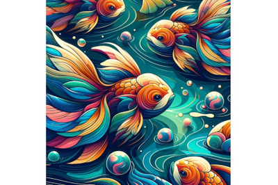 Abstract goldfish art. Iridescent plumage fish in a pond