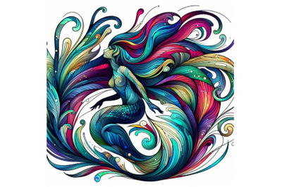 Abstract mermaid art. Iridescent plumage on white background