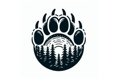 Paw of a bear, inside a silhouette of a forest, a bear