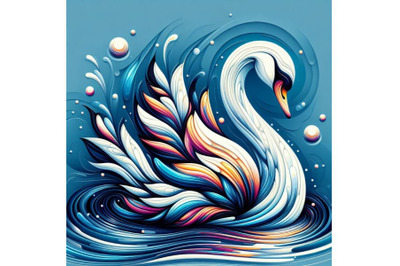 Abstract swan art. Iridescent plumage bird in a pond