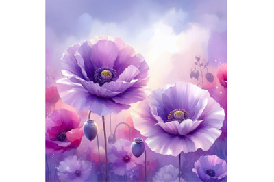 Painted floral background in beautiful shades of violet with two nicel