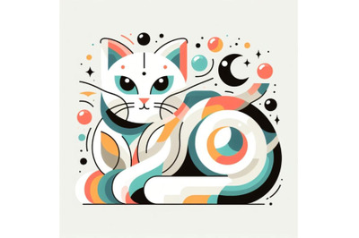 Abstract White Cat colorful vector minimal poster on white background