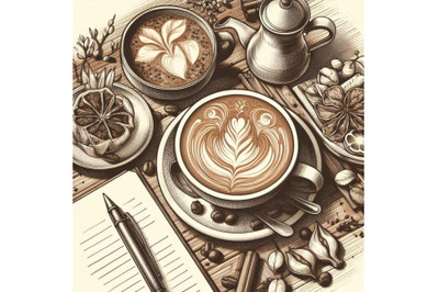 Latte art vintage sketch