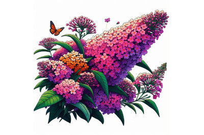 flowering bush Buddleja davidii Colorful botanical Digital art