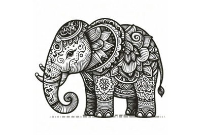 Elephant doodle art decorated ornamental India traditional on white ba