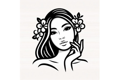 Beautiful woman vector logo design in simple minimal line art