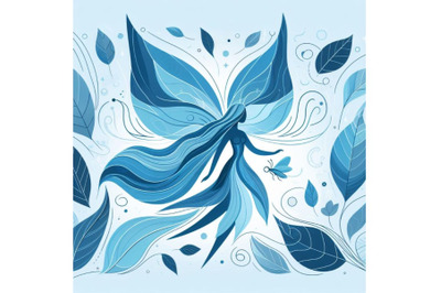 blue beautiful fairy Wall Art With Abstract Leaves As Its Wings