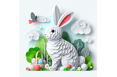 bunny made of paper, abstract art on white background