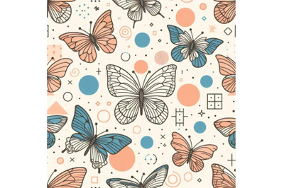 Butterfly line art seamless pattern. Flying butterflies on minimal sha