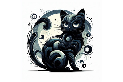 Digital art Abstract black cat on white background