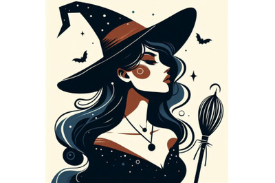 contemporary beautiful witch design art print minimal portrait abstrac