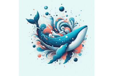 Digital art Abstract blue whale on white background