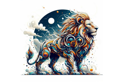 Digital art Abstract lion on white background