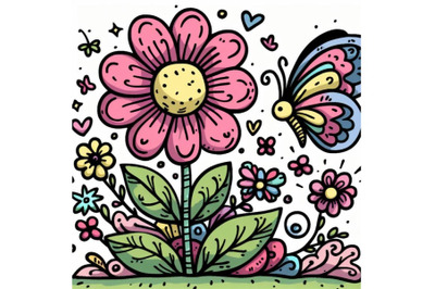 Cartoon flower with butterfly
