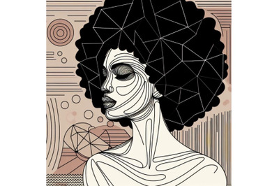 Black woman afro portrait with geometric shapes background. Female pro