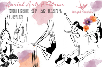Aerial fitness pole dance outlines