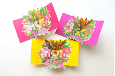 Print + Cut Mom Tulip Bouquet Pop Up Card | SVG | PNG | DXF