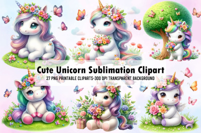 Cute Unicorn Sublimation Clipart