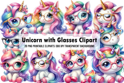 Unicorn with Glasses Clipart