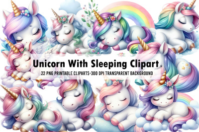 Unicorn With Sleeping Clipart