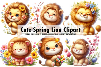 Watercolor Cute Spring Lion Clipart