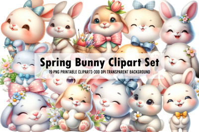 Watercolor Spring Bunny Clipart Set