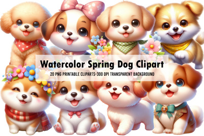 Watercolor Spring Dog Clipart