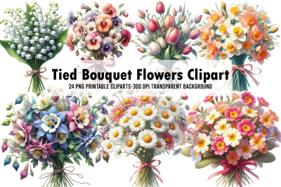 Watercolor Tied Bouquet Flowers Clipart