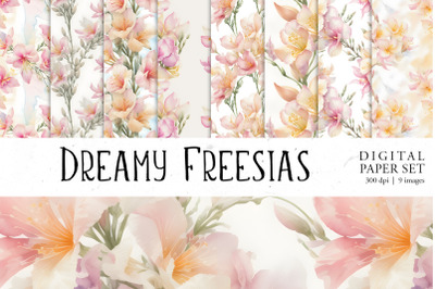 Watercolor Dreamy Freesias Patterns Bundle | PNG cliparts