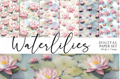 Watercolor waterlilies Wallpaper | Seamless pattern bundle