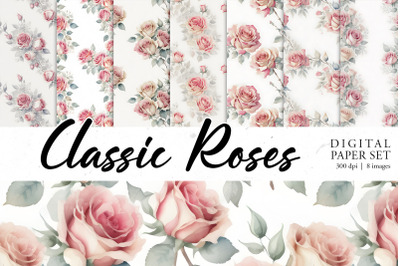 Watercolor Classic Rose Wallpaper | Seamless pattern bundle