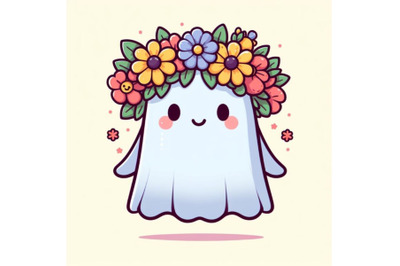 Cute ghost wearing flower wreath