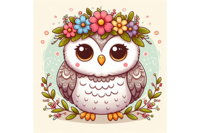 owl wearing flower wreath