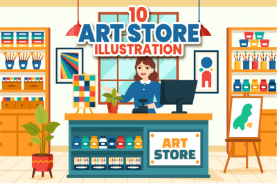 10 Art Store Vector Illustration