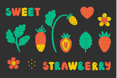 Funky Strawberry Elements PNG Clipart