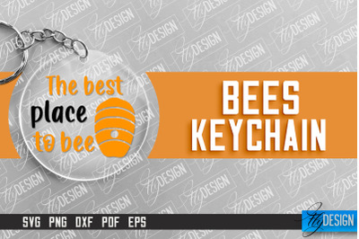 Bees Keychain Design | Nature Design | Orange Print | Summer Design |