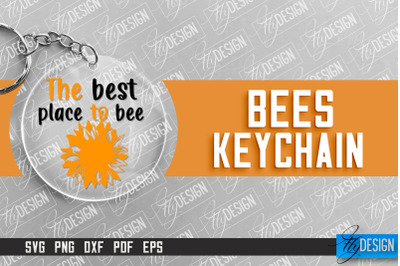 Bees Keychain Design | Nature Design | Orange Print | Summer Design |