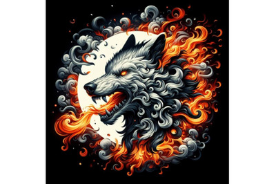 fire blowing wolf , black background 3D