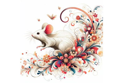 mouse abstract floral White